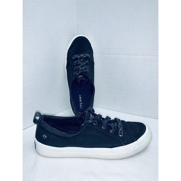 Womens 9 Sperry Canvas Sneakers  Shoes Black Memory Foam Insoles Top Sider Bling - Picture 3 of 13